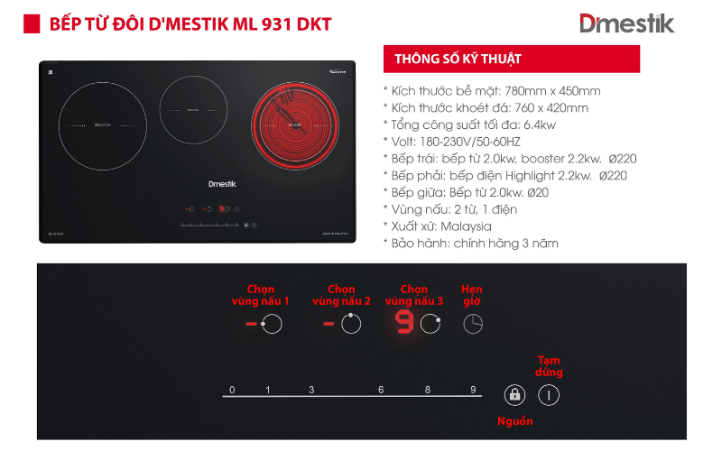 BẾP TỪ DMESTIK ML 931 DKT