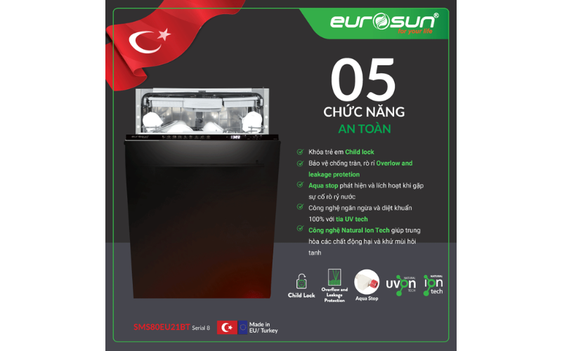MÁY RỬA BÁT EUROSUN SMS80EU21BT