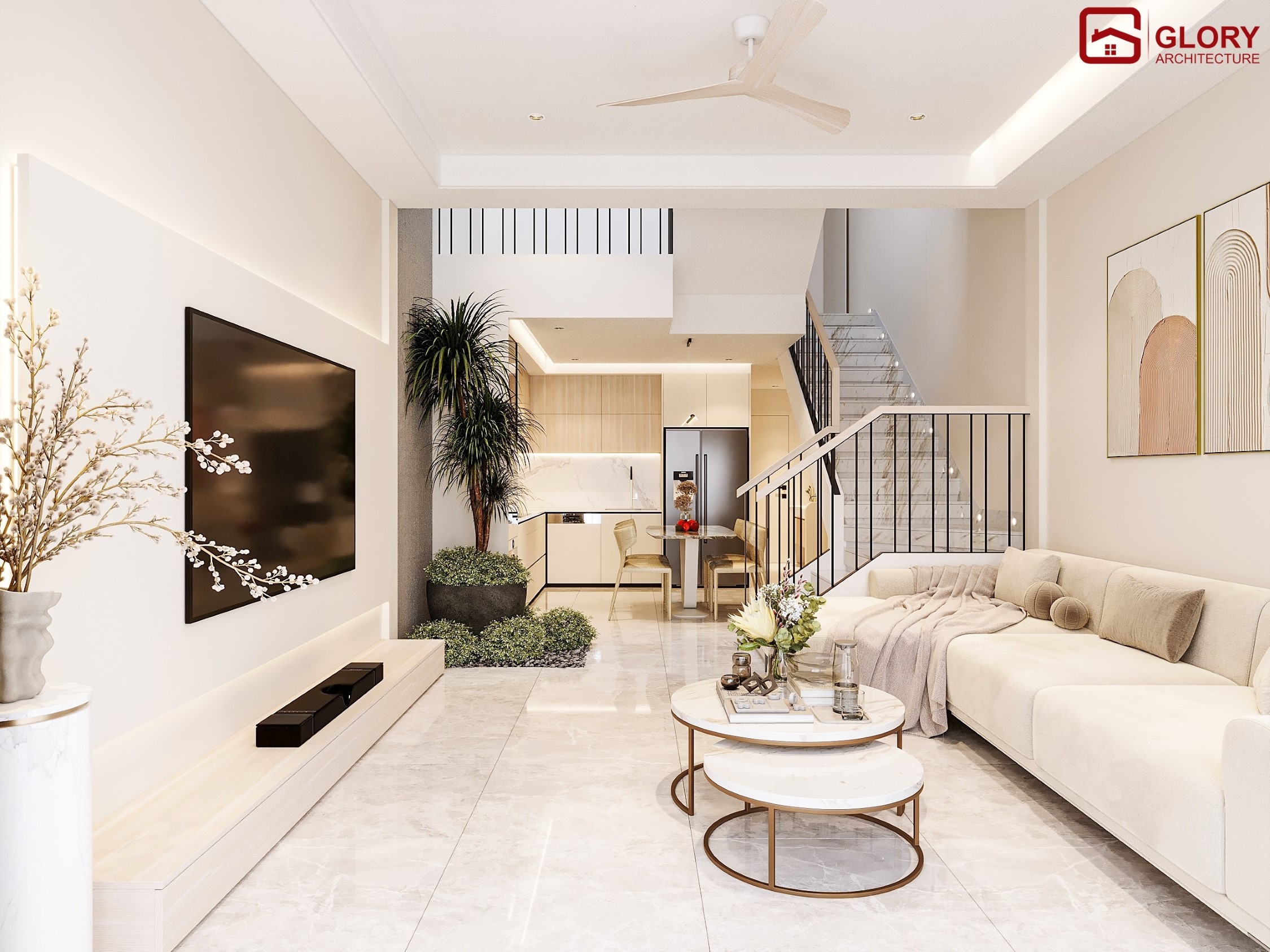 Thiết Kế & Thi Công Nội Thất Nhà Phố 2 Tầng 3 Phòng Ngủ – Không Gian Sống Xanh Hiện Đại Nội Thất Đà Nẵng
